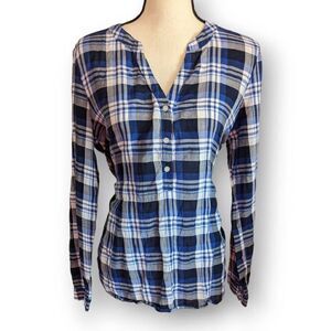 GAP Womens Blouse Long Sleeve Blue and White Plaid Women's Medium